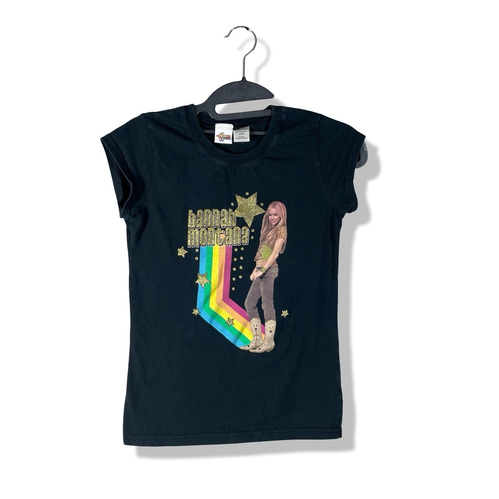 Hannah Montana Graphic T-Shirt Kids Size L 12/14 Black Y2K McBling Pop Culture